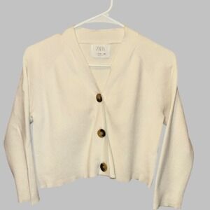 Zara Girls Cream Ribbed Knit Button Front Cardigan Sweater Size 11-12 CM 152